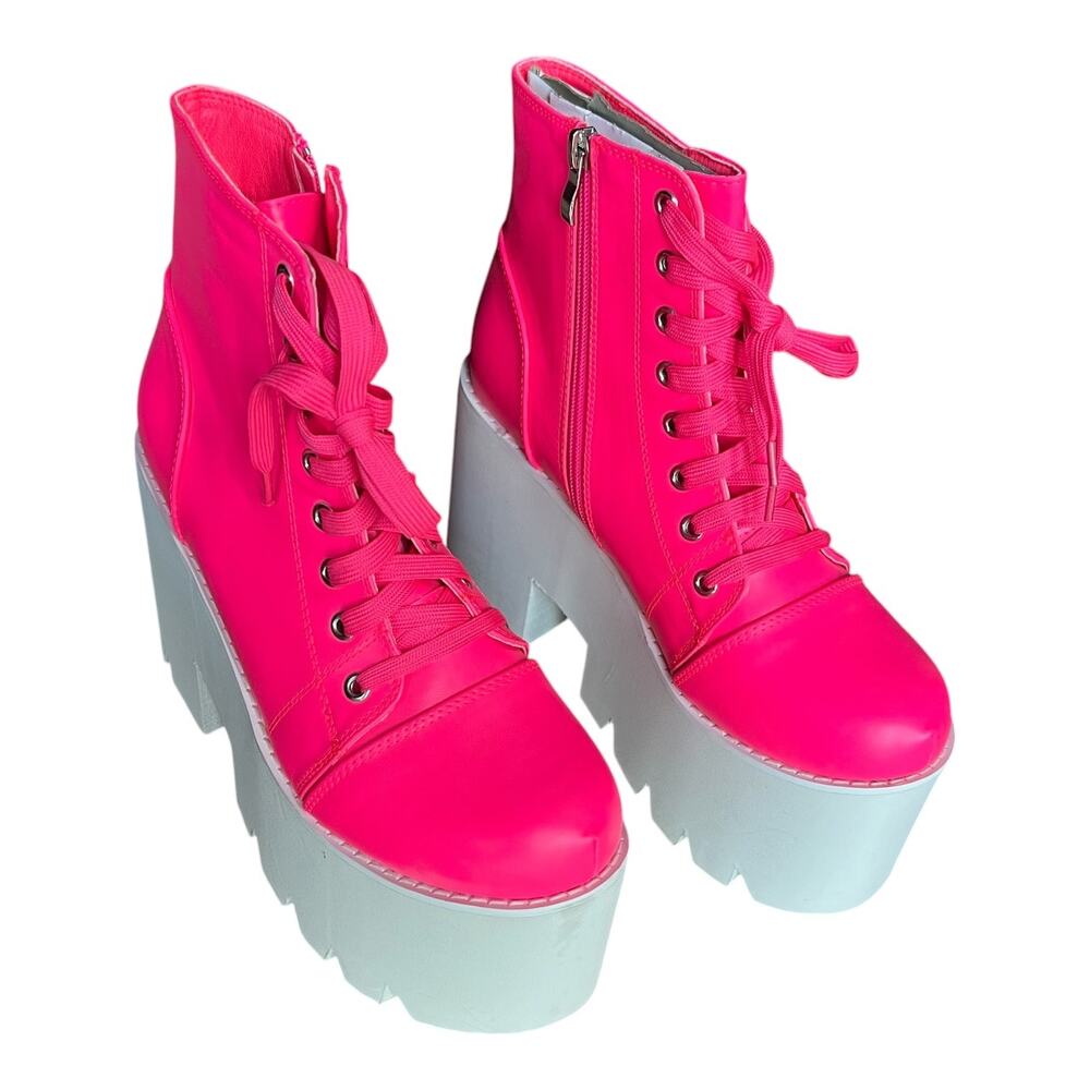 N.Y.L.A. Shoes Track Wingless Neon Pink Dolls Kill Chunky Platform Boots Size 9
